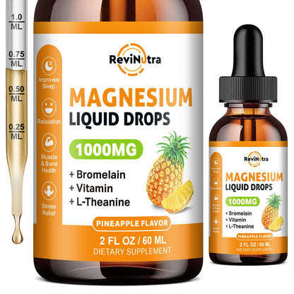 Magnesium Glycinate Liquid Drops 1000mg | Sleep, Calm & Digestion | Pineapple Flavor
