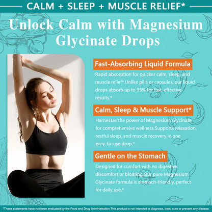 Magnesium Glycinate 400mg Liquid Drops – 98% Absorption for Sleep, Calm, Muscle & Heart Health
