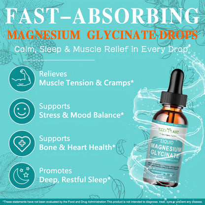 Magnesium Glycinate 400mg Liquid Drops – 98% Absorption for Sleep, Calm, Muscle & Heart Health
