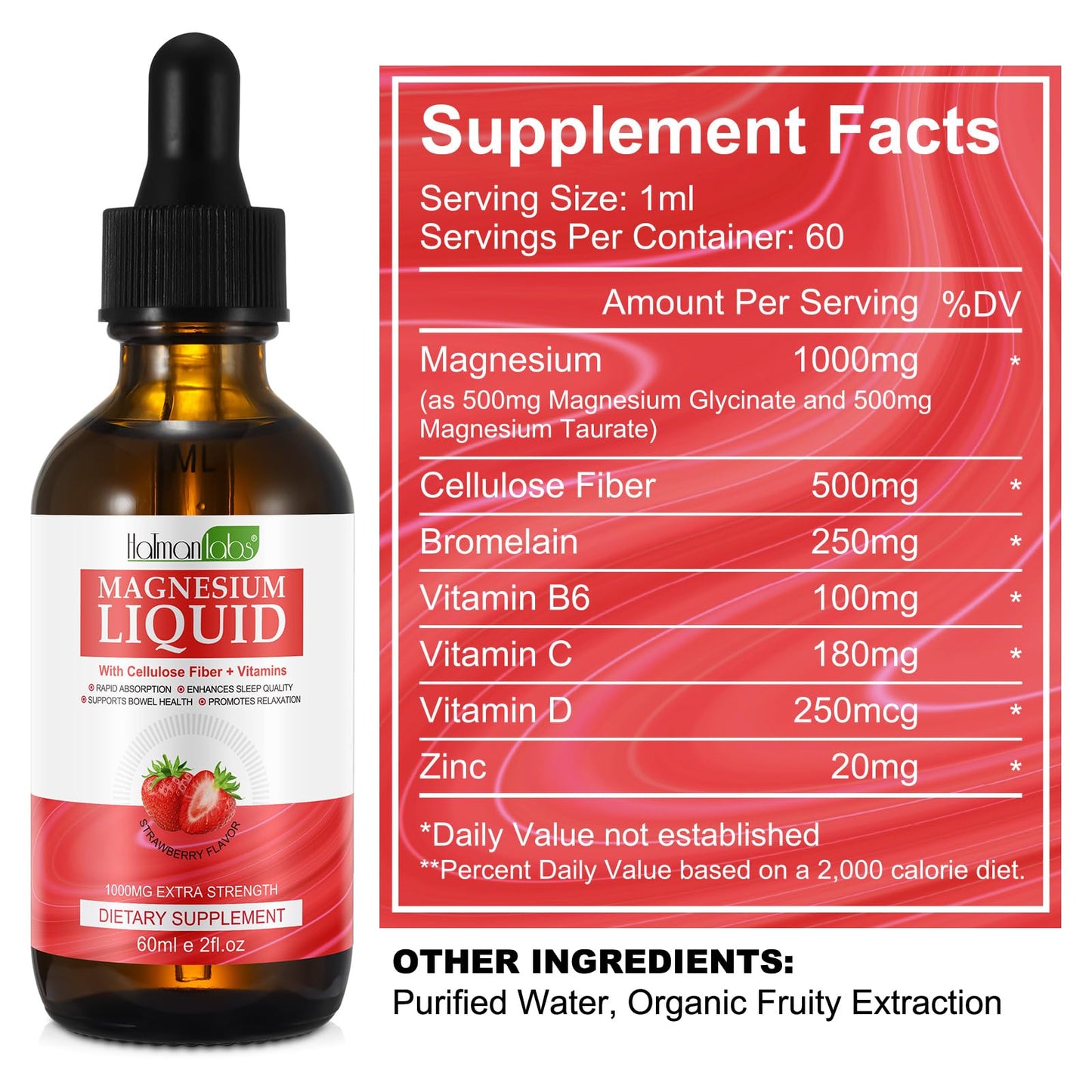 Magnesium Glycinate Liquid Drops - High Absorption, Strawberry, 2 oz