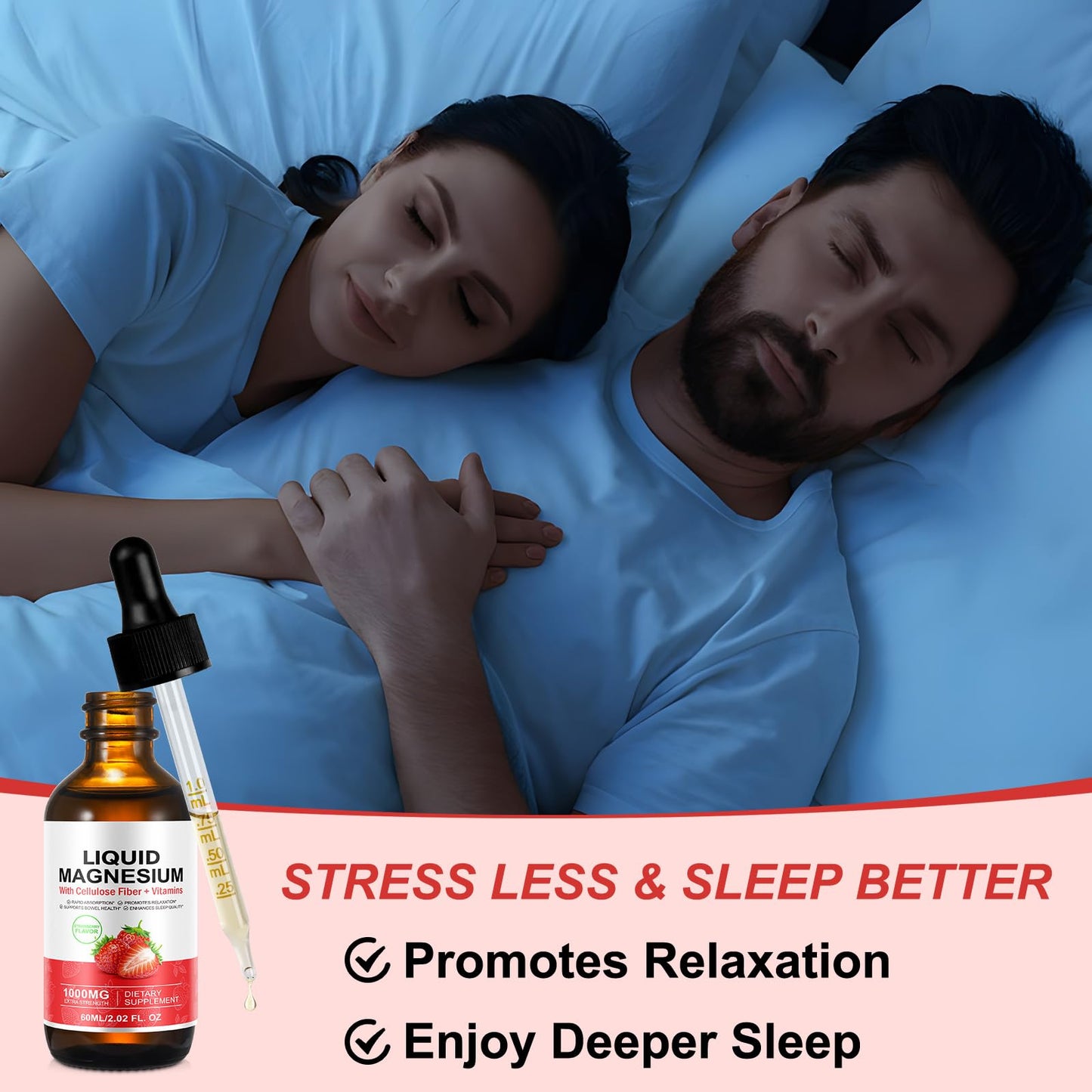Magnesium Glycinate Liquid 1500mg - Stress Relief & Sleep Support (Strawberry, 60ml)