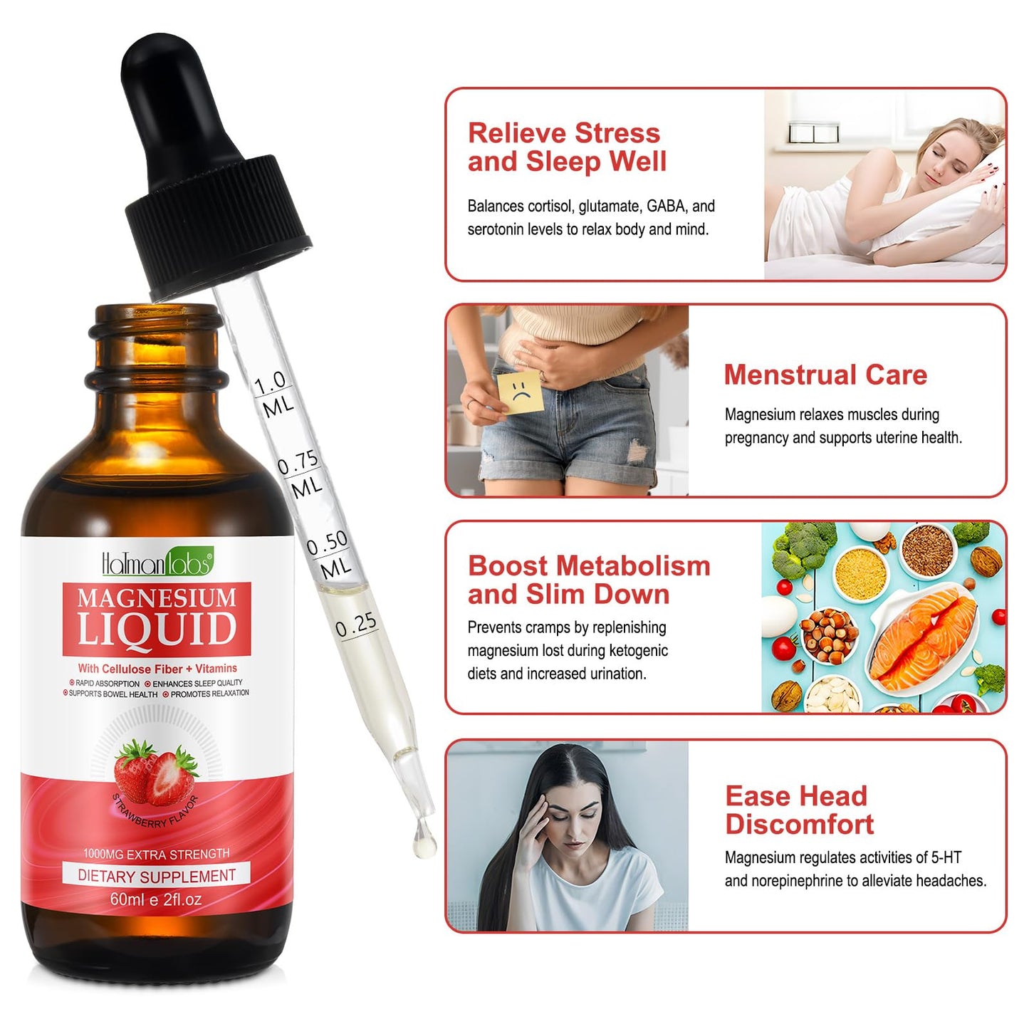Magnesium Glycinate Liquid Drops - High Absorption, Strawberry, 2 oz