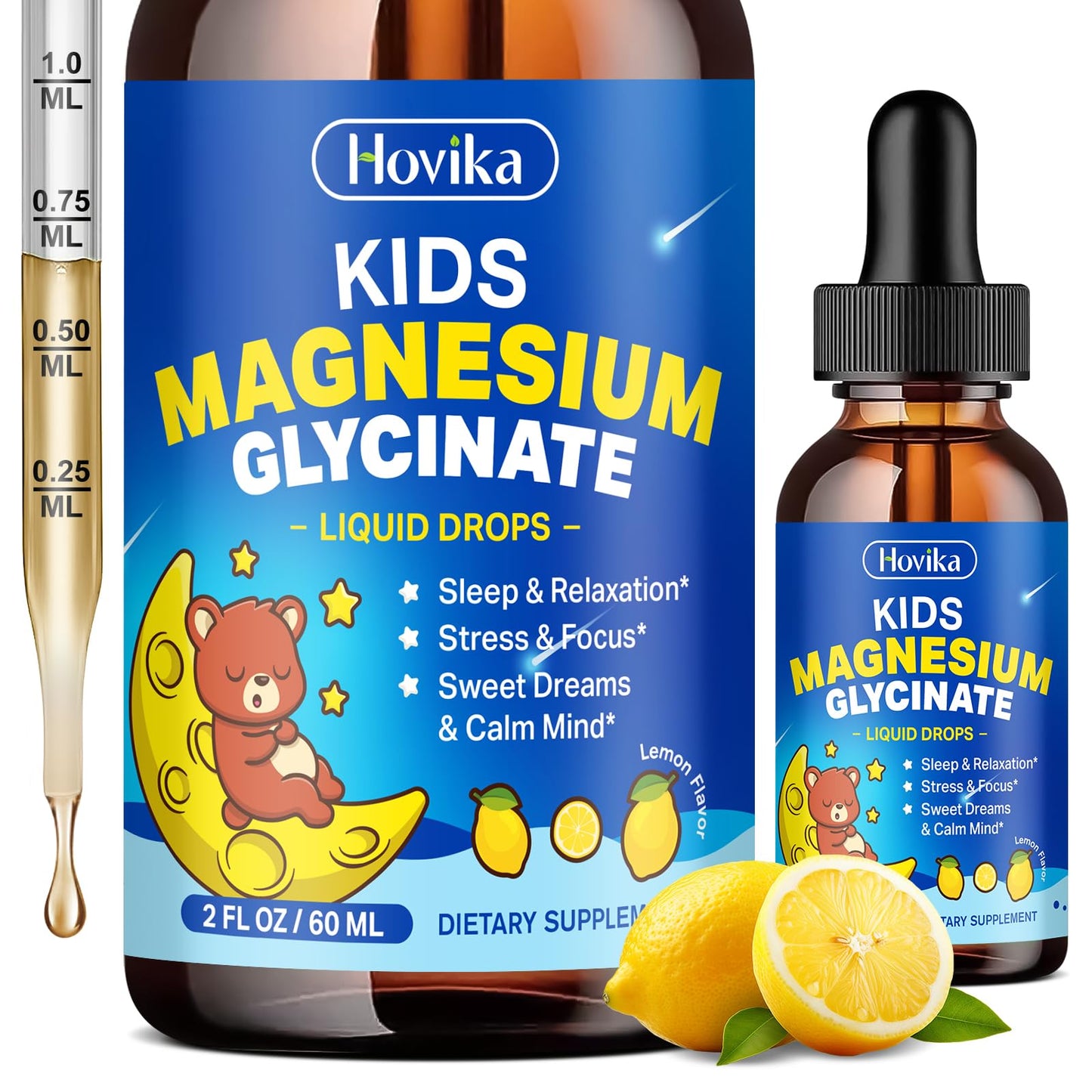 Kids Magnesium Glycinate Liquid with L-Theanine & Omega-3 for Sleep & Calm