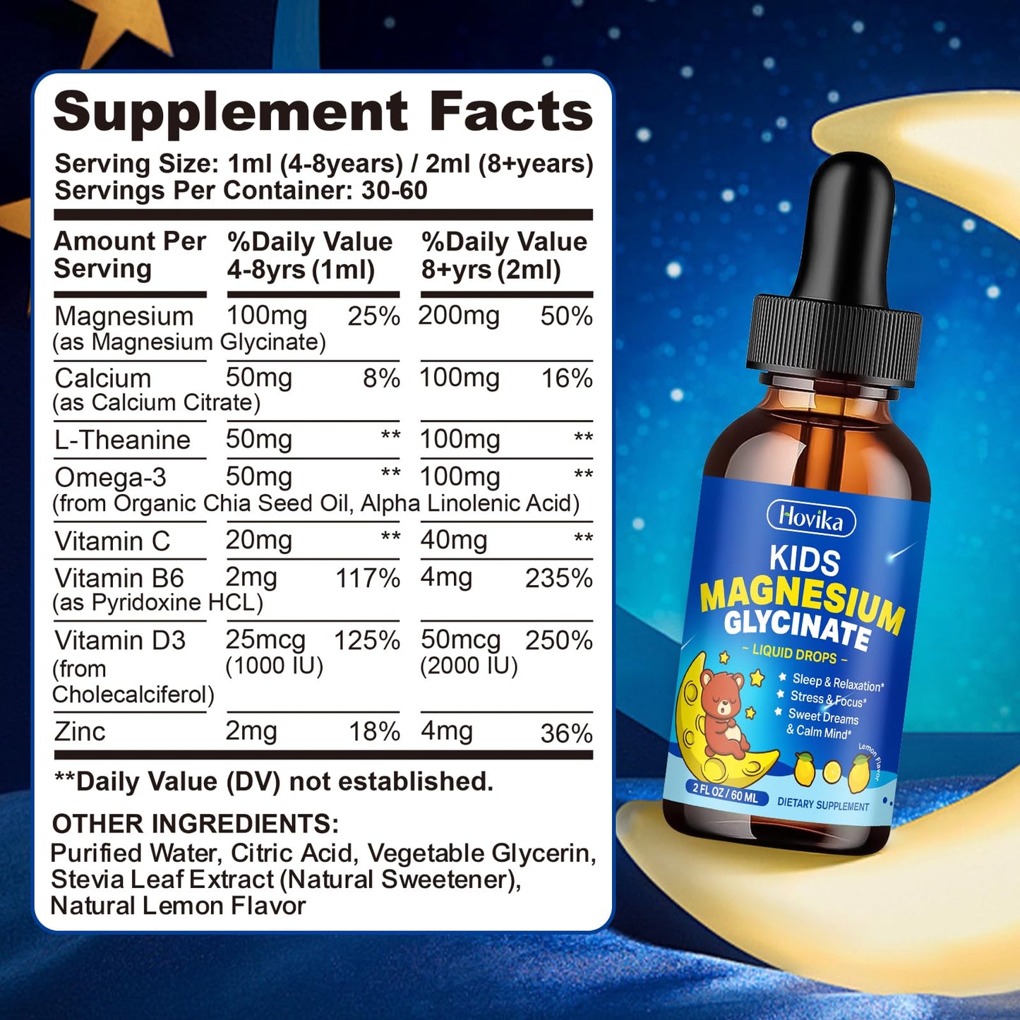 Kids Magnesium Glycinate Liquid with L-Theanine & Omega-3 for Sleep & Calm