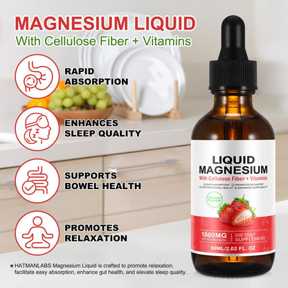 Magnesium Glycinate Liquid 1500mg - Stress Relief & Sleep Support (Strawberry, 60ml)