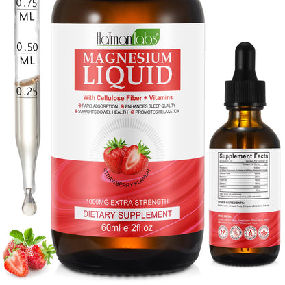Magnesium Glycinate Liquid Drops - High Absorption, Strawberry, 2 oz