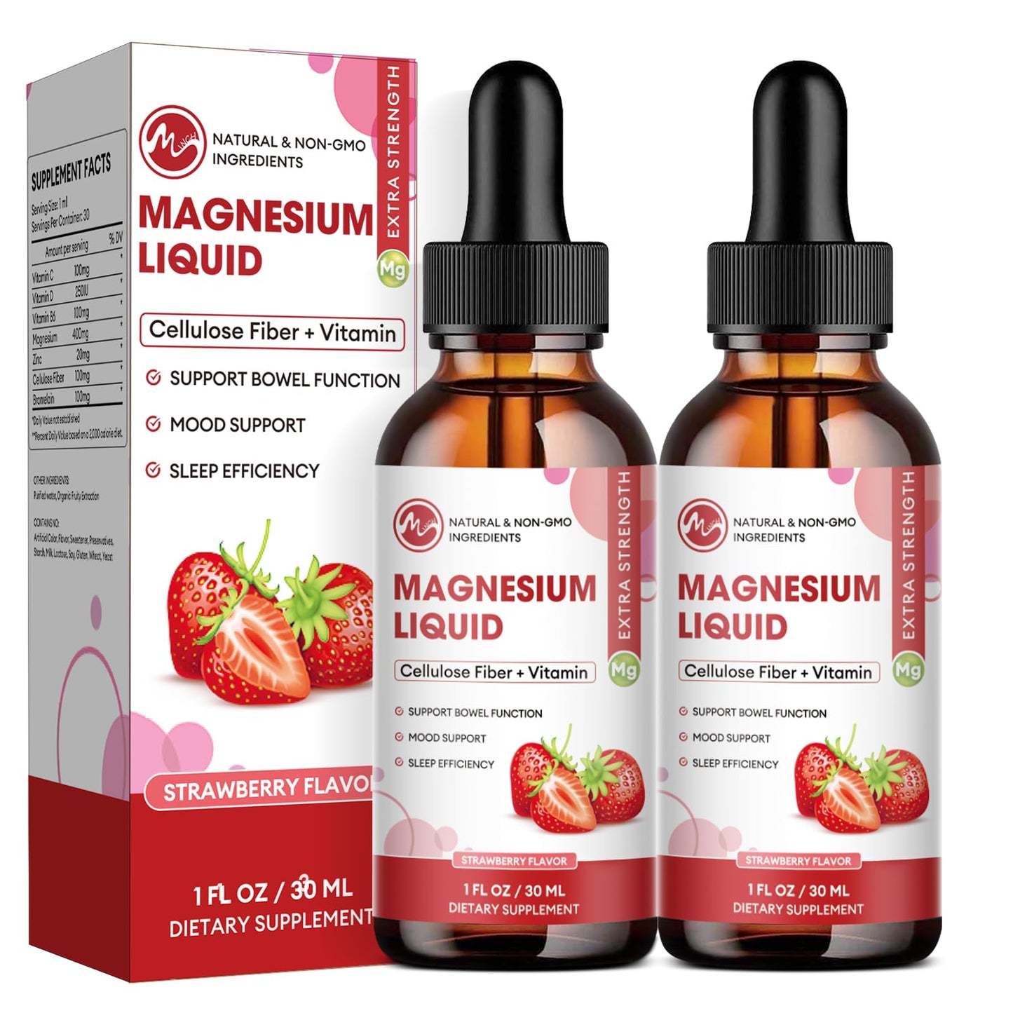M inch Magnesium Glycinate Liquid Drops – High Absorption Magnesium (Strawberry), 2 Pack for Kids & Adults
