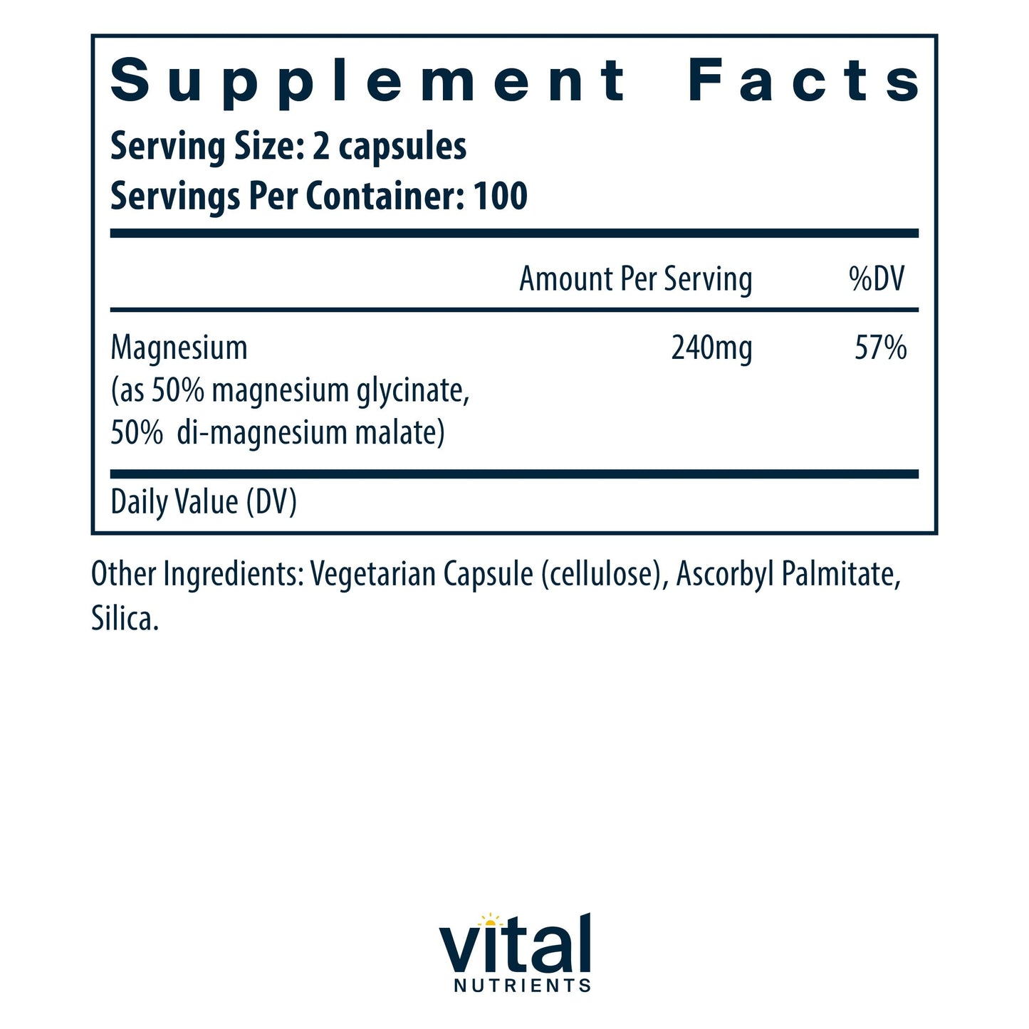 Vital Nutrients Magnesium Glycinate + Malate 120mg | Vegan Magnesium Supplement for Relaxation | 200 Capsules