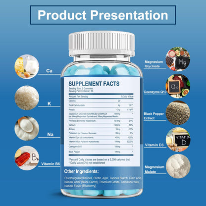 Magnesium Gummies 600mg per Serving | Glycinate 400mg + Malate 200mg