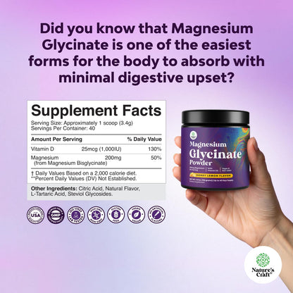 High Absorption Magnesium Glycinate Powder – Vegan, Non-GMO, Gluten Free (Honey Lemon) 40 Servings