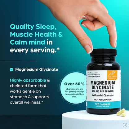 Magnesium Glycinate 400mg with Quercetin – 120 Count for Sleep & Relaxation