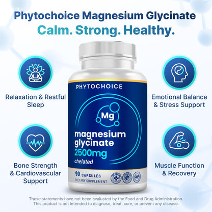 Magnesium Glycinate Supplement for Men and Women – 90 Capsules – Made in USA
