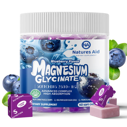 Magnesium Glycinate Soft Chews - Blueberry Flavor, Sugar Free | 60 Day Supply