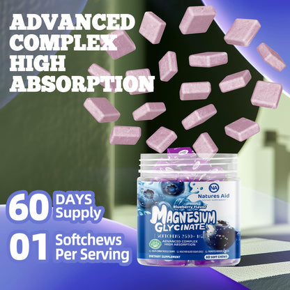 Magnesium Glycinate Soft Chews - Blueberry Flavor, Sugar Free | 60 Day Supply