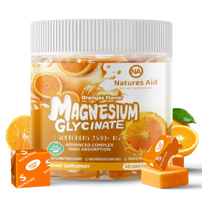 Magnesium Glycinate Soft Chews – Sugar-Free Orange, Vitamin D, B6, CoQ10 (60 Days)