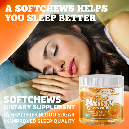 Magnesium Glycinate Soft Chews – Sugar-Free Orange, Vitamin D, B6, CoQ10 (60 Days)