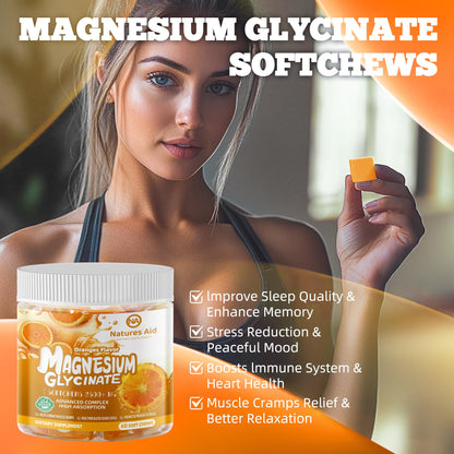 Magnesium Glycinate Soft Chews – Sugar-Free Orange, Vitamin D, B6, CoQ10 (60 Days)