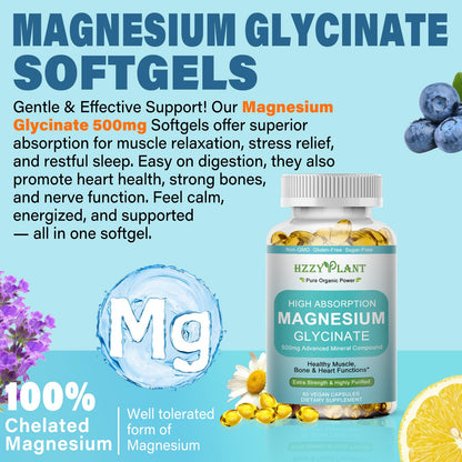 Magnesium Glycinate 500mg Softgels – High-Absorption Magnesium Supplement