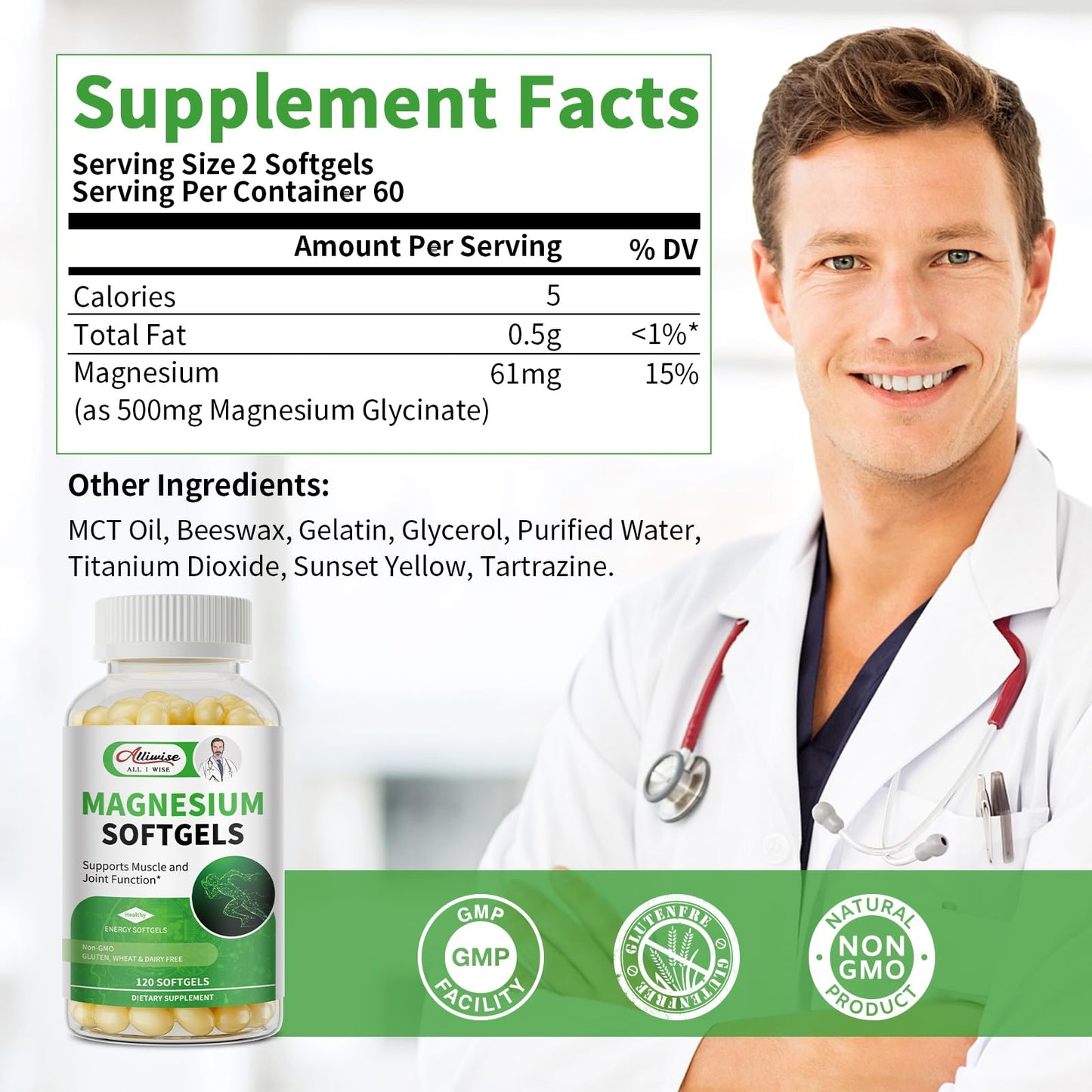 Magnesium Glycinate 500mg Softgels – 120 Gelcaps | Sleep & Muscle Support