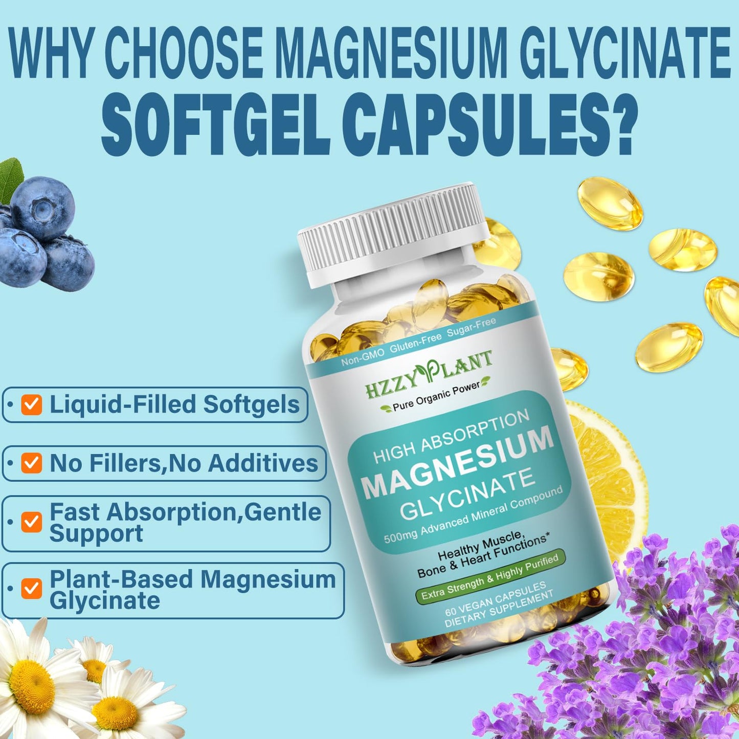 Magnesium Glycinate 500mg Softgels – High-Absorption Magnesium Supplement