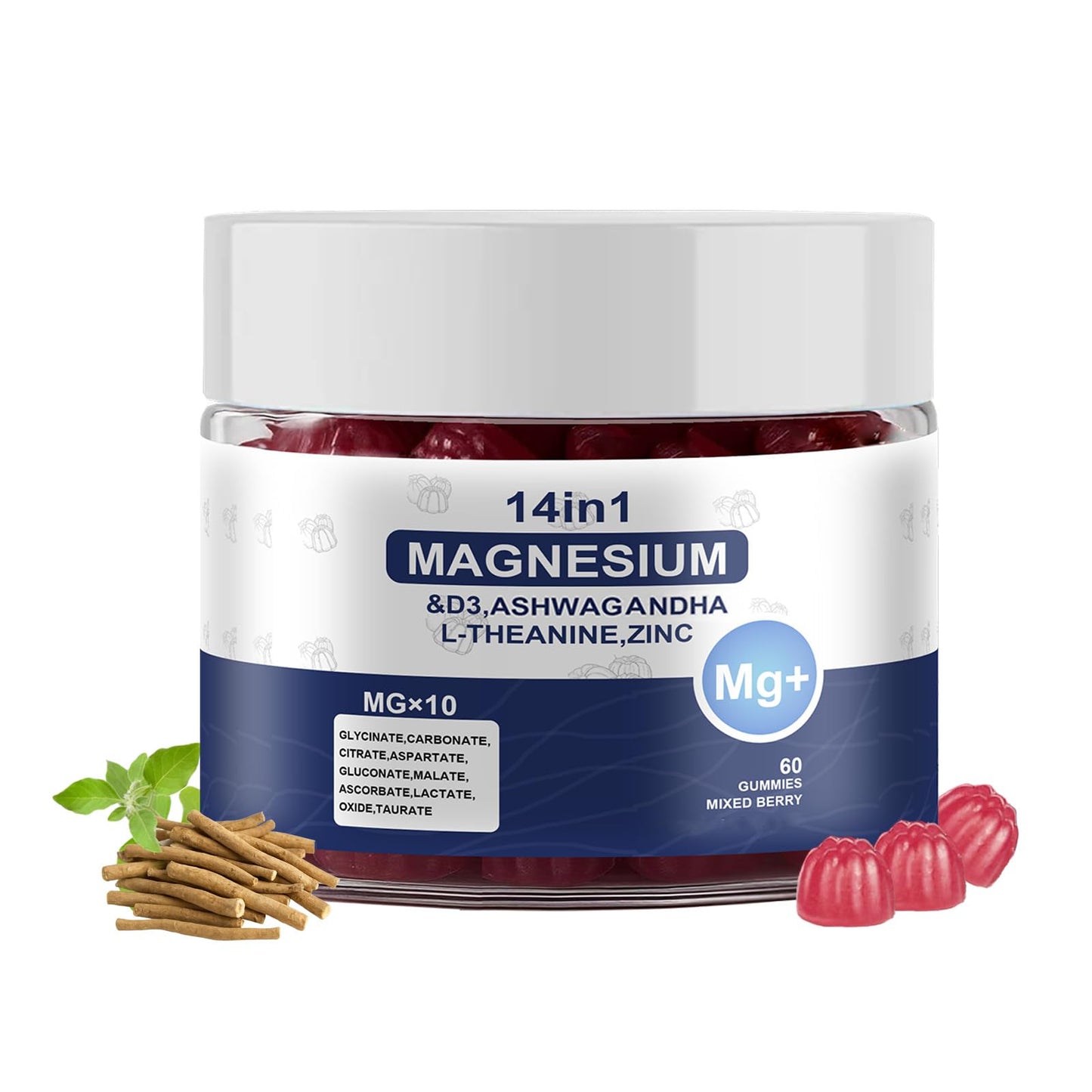 Magnesium Gummies 14-in-1 with Ashwagandha, L-Theanine, D3 & Zinc | Cortisol Support for Women - 60 Gummies
