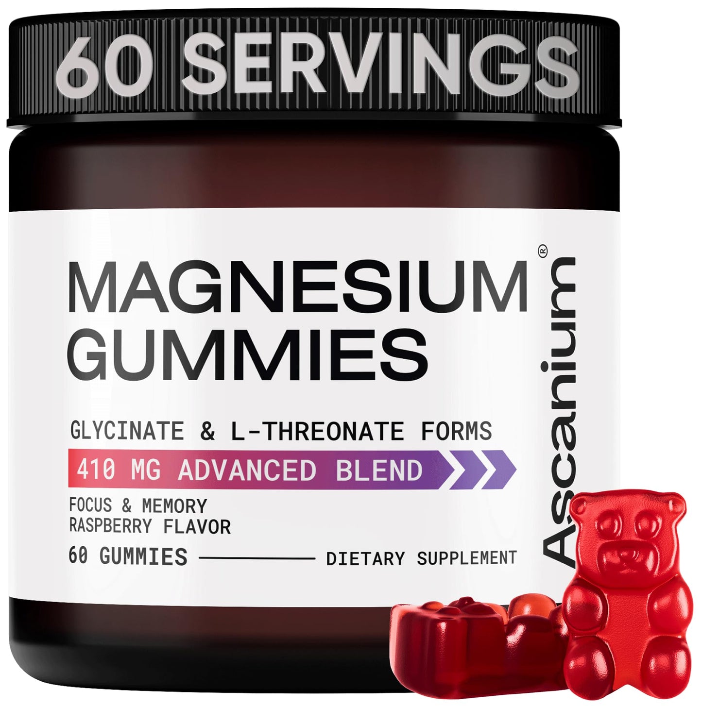 Magnesium Gummies 410 mg – Vegan Glycinate & L-Threonate, 60 Chewables