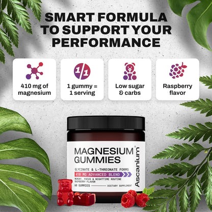 Magnesium Gummies 410 mg – Vegan Glycinate & L-Threonate, 60 Chewables