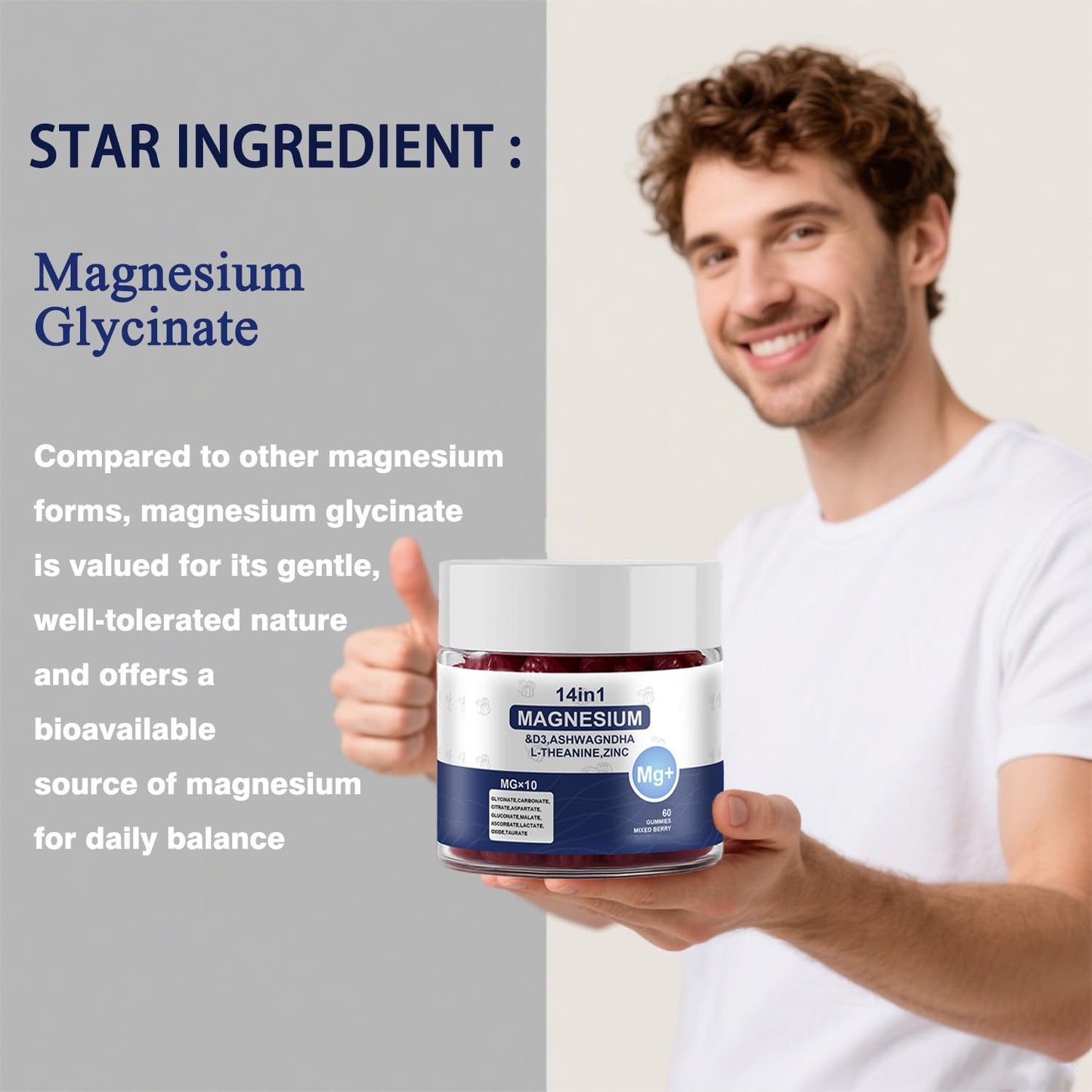Magnesium Gummies 14-in-1 with Ashwagandha, L-Theanine, D3 & Zinc | Cortisol Support for Women - 60 Gummies