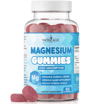 Magnesium Gummies – Calming Anti-Stress, Raspberry Flavor, Vegan, Gluten-Free, Non-GMO (60 Count) | New Age
