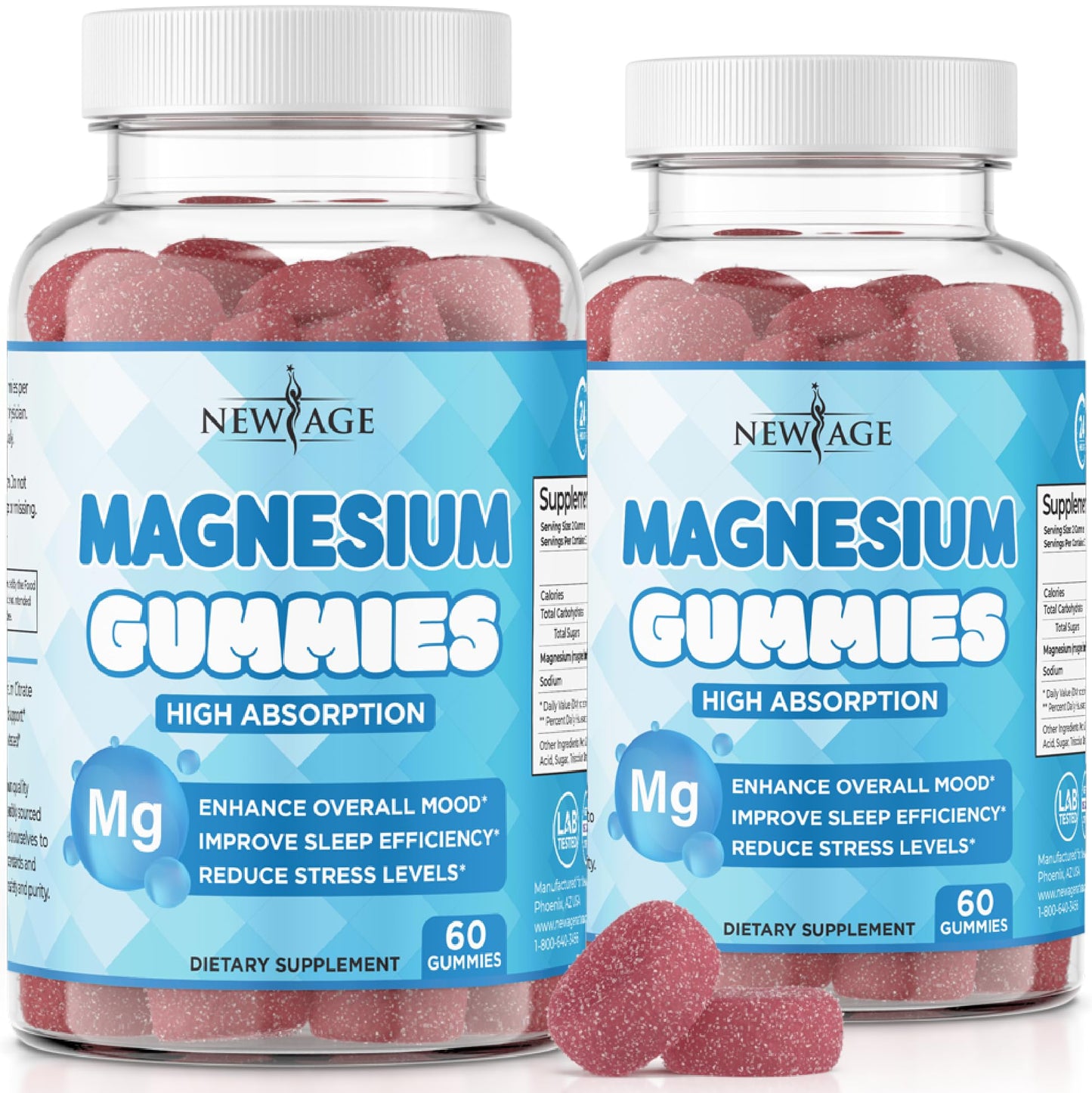 Magnesium Gummies - Calming Anti-Stress, Vegan, Gluten-Free, Non-GMO | 120 Count | New Age