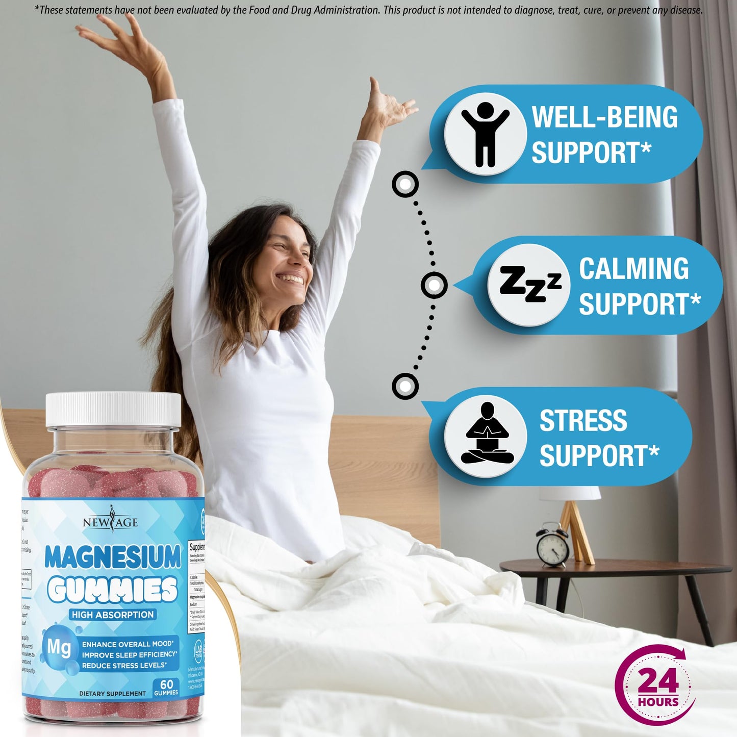 Magnesium Gummies - Calming Anti-Stress, Vegan, Gluten-Free, Non-GMO | 120 Count | New Age