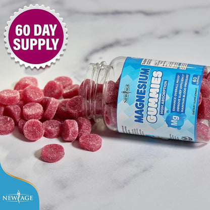 Magnesium Gummies – Calming Anti-Stress, Raspberry Flavor, Vegan, Gluten-Free, Non-GMO (60 Count) | New Age