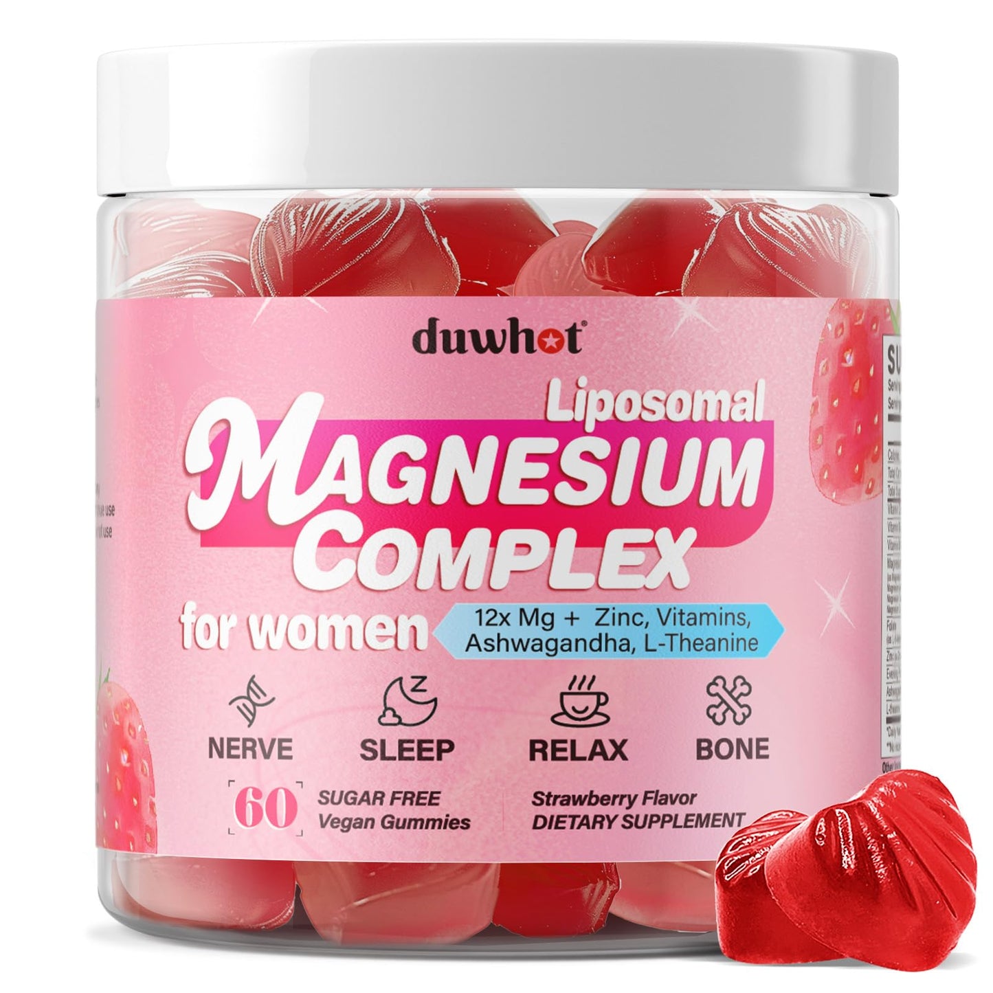 12-in-1 Magnesium Gummies for Women – 1000mg Liposomal Mg Glycinate & D3, Vegan