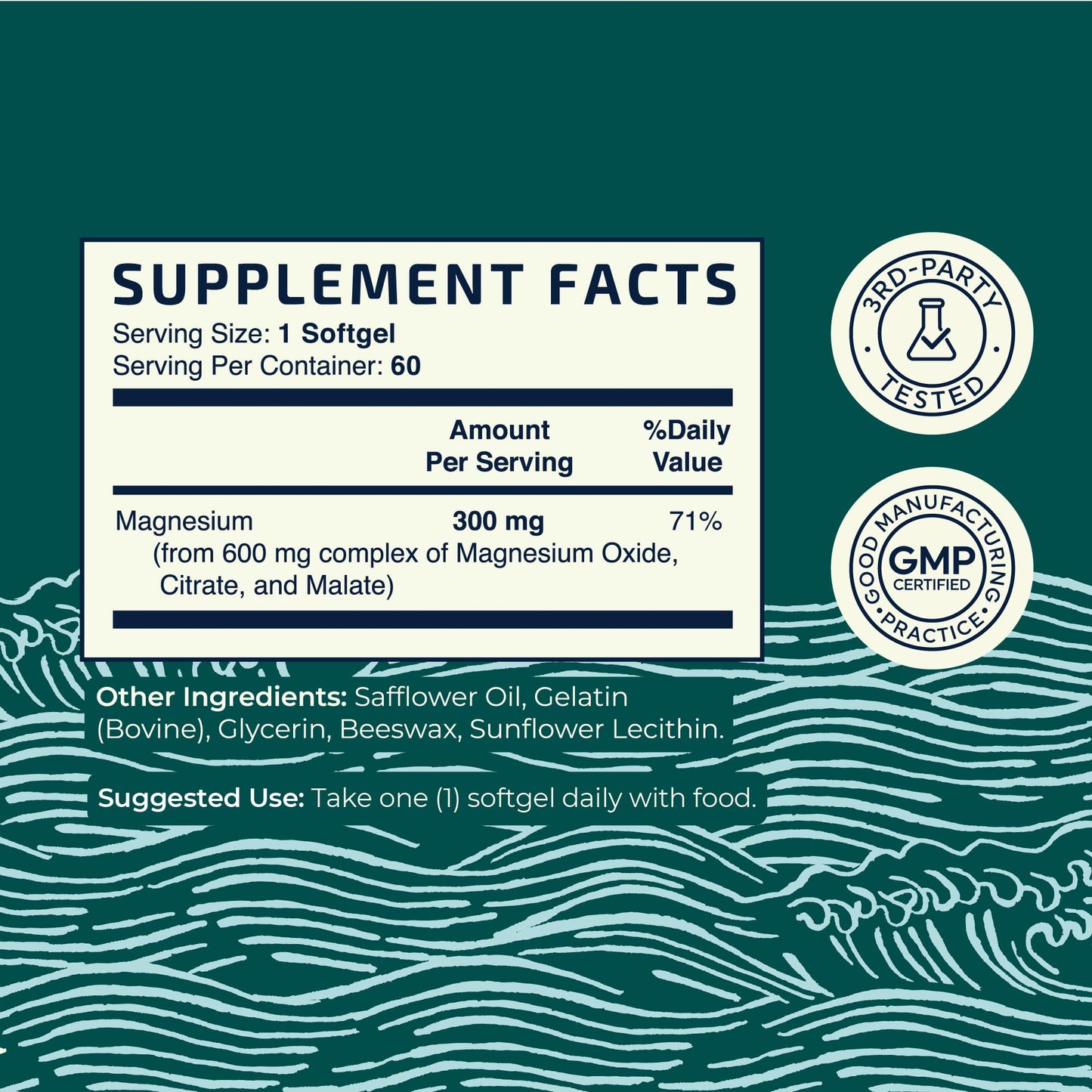 Triple Magnesium Softgels - Citrate, Malate & Oxide | 300mg | Digestive & Sleep Support | 60 Count