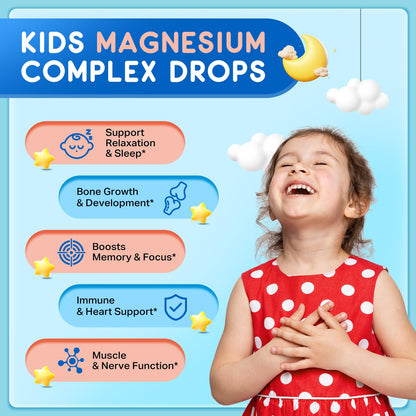 Magnesium for Kids – Strawberry Glycinate Drops with Calcium, Zinc, D3/K2 (2 Pack)