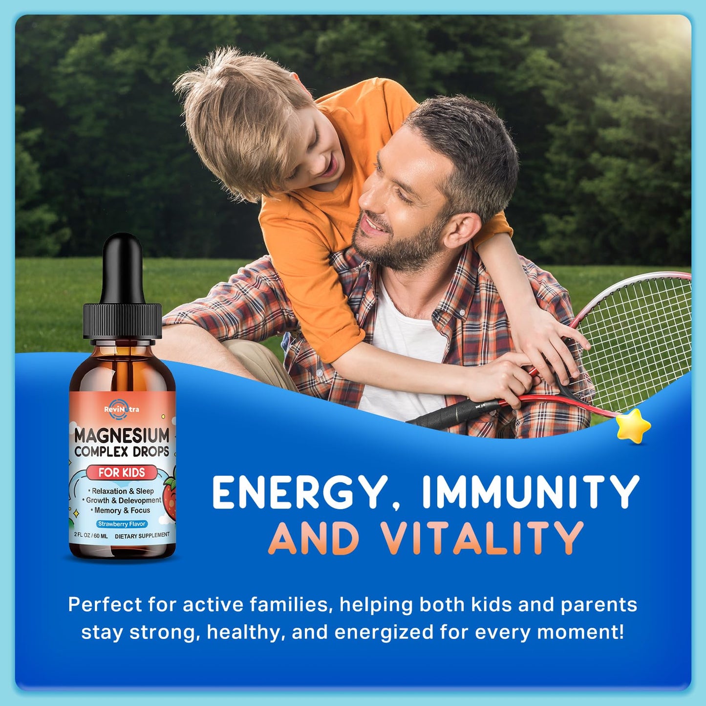 Magnesium for Kids – Strawberry Glycinate Drops with Calcium, Zinc, D3/K2 (2 Pack)