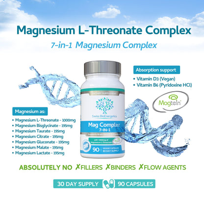 Magnesium L-Threonate Complex 7-in-1 1000mg Magtein Plus – Vegan, UK Made