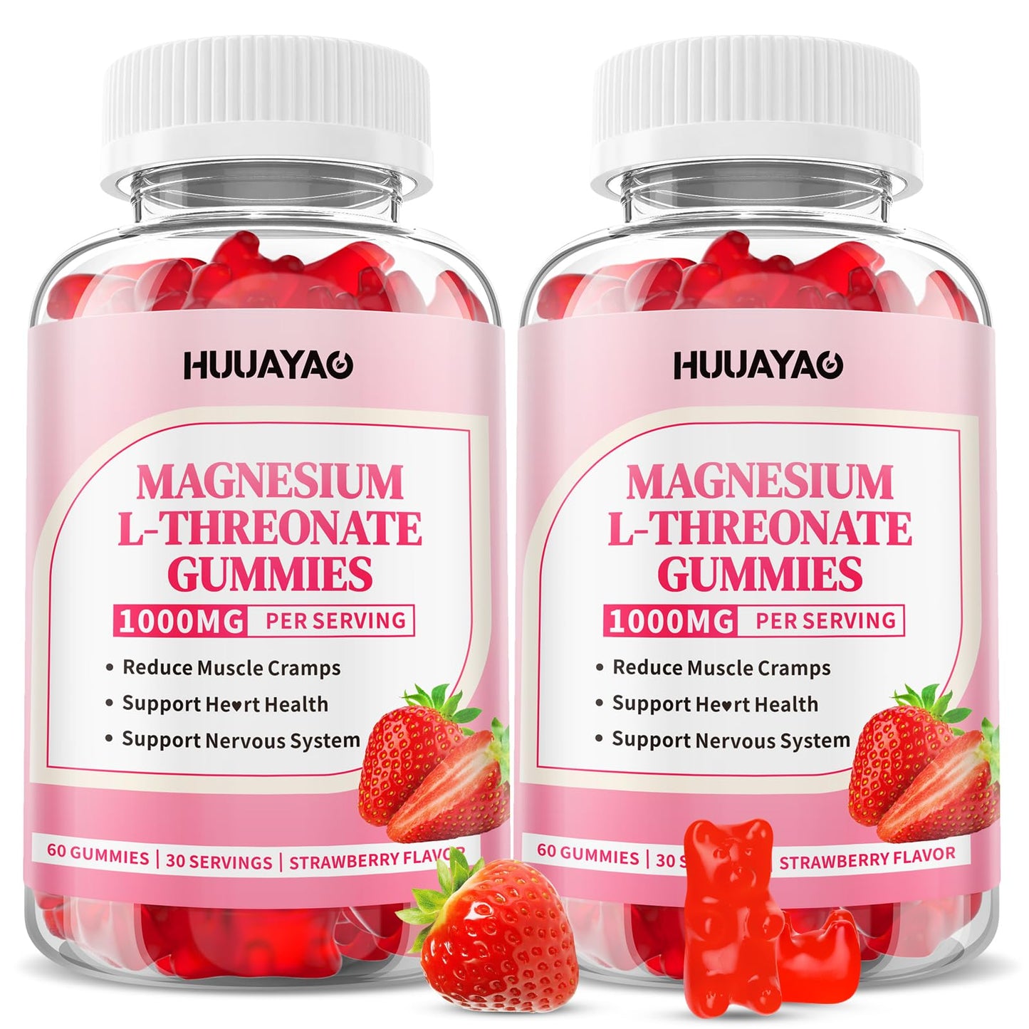 Magnesium L-Threonate Gummies 1000mg – Sugar-Free Strawberry, 120 Count