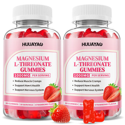 Magnesium L-Threonate Gummies 1000mg – Sugar-Free Strawberry, 120 Count