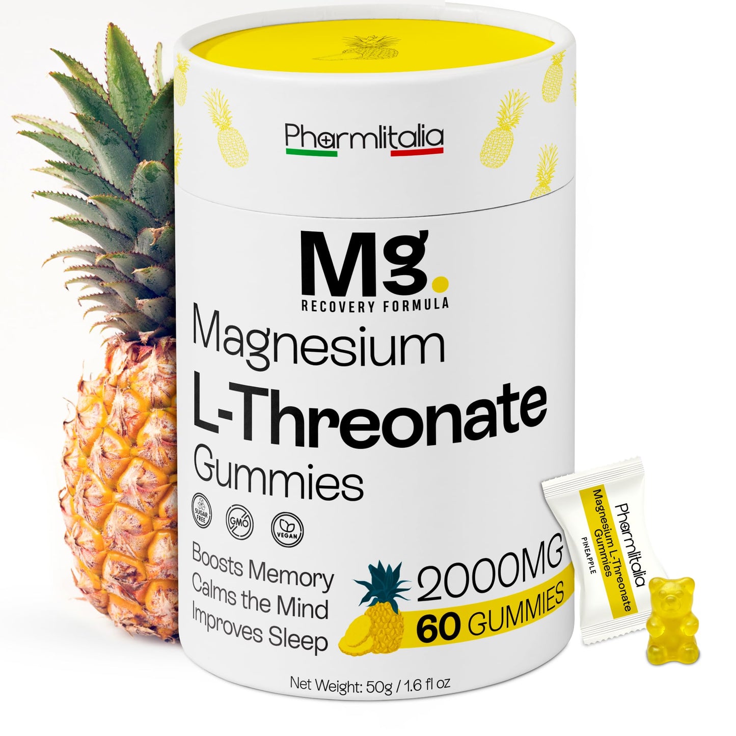 Magnesium L-Threonate Gummies – Brain Support, Sleep & Focus | Pineapple 60 Count