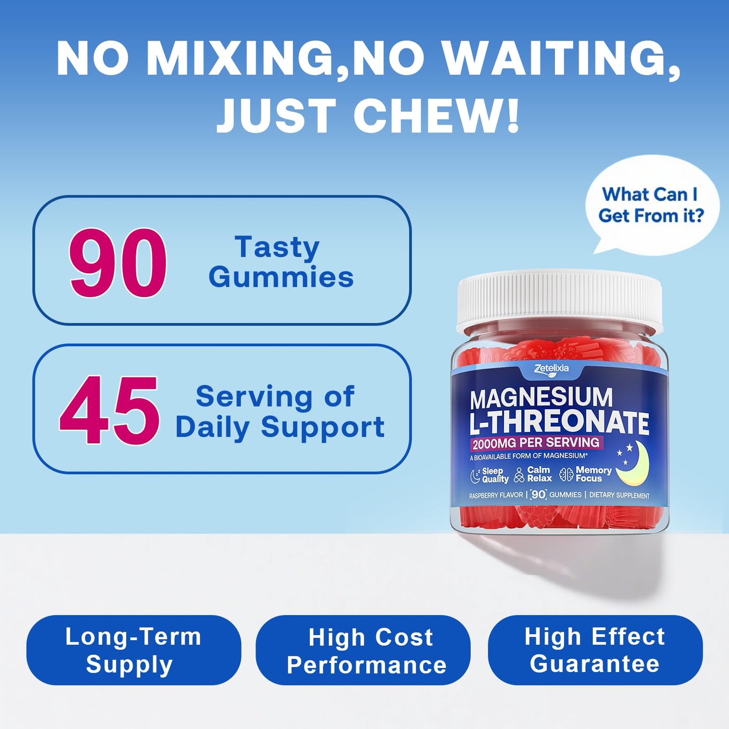 90 Count Magnesium L-Threonate Gummies 2000mg – Cognition & Sleep Support