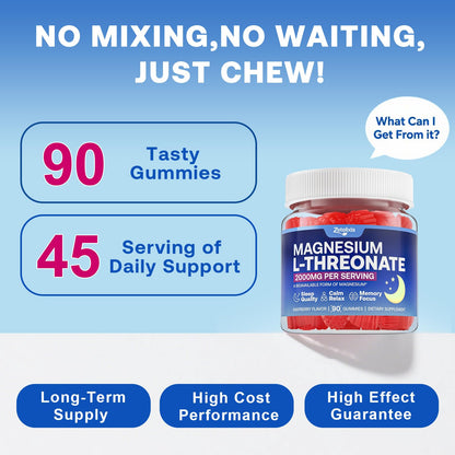 90 Count Magnesium L-Threonate Gummies 2000mg – Cognition & Sleep Support
