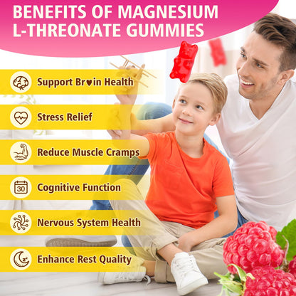 2 Pack Magnesium L-Threonate Gummies 1000MG – Sugar-Free Raspberry (120 Count)
