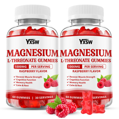 Magnesium L-Threonate Gummies 1000mg – Sugar-Free Raspberry, 120 Count | Nervous System & Muscle Support