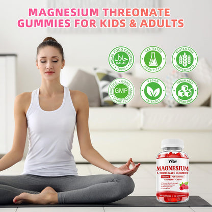 Magnesium L-Threonate Gummies 1000mg – Sugar-Free Raspberry, 120 Count | Nervous System & Muscle Support