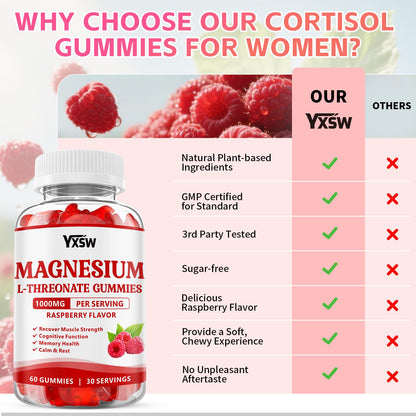Magnesium L-Threonate Gummies 1000mg – Sugar-Free Raspberry, 120 Count | Nervous System & Muscle Support