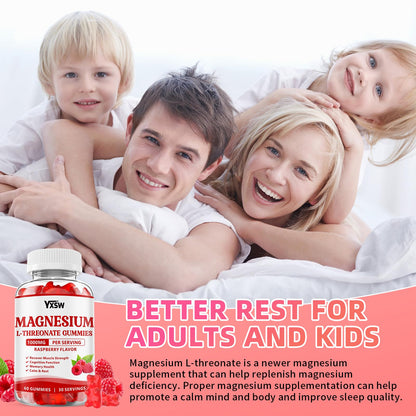 Magnesium L-Threonate Gummies 1000mg – Sugar-Free Raspberry, 120 Count | Nervous System & Muscle Support
