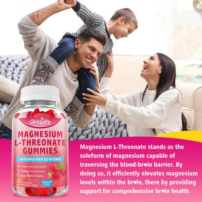 2 Pack Magnesium L-Threonate Gummies 1000MG – Sugar-Free Raspberry (120 Count)