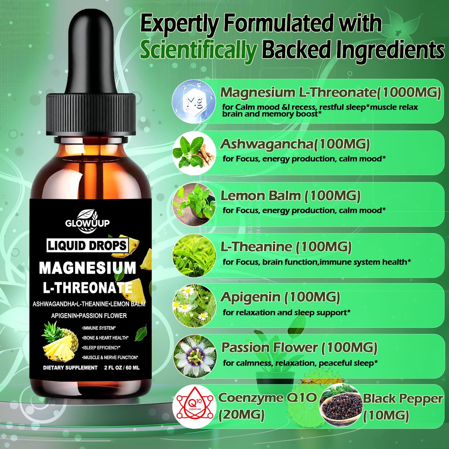 Magnesium L-Threonate Liquid Drops 1000 mg – Sleep, Memory & Brain Support | Fast Absorption