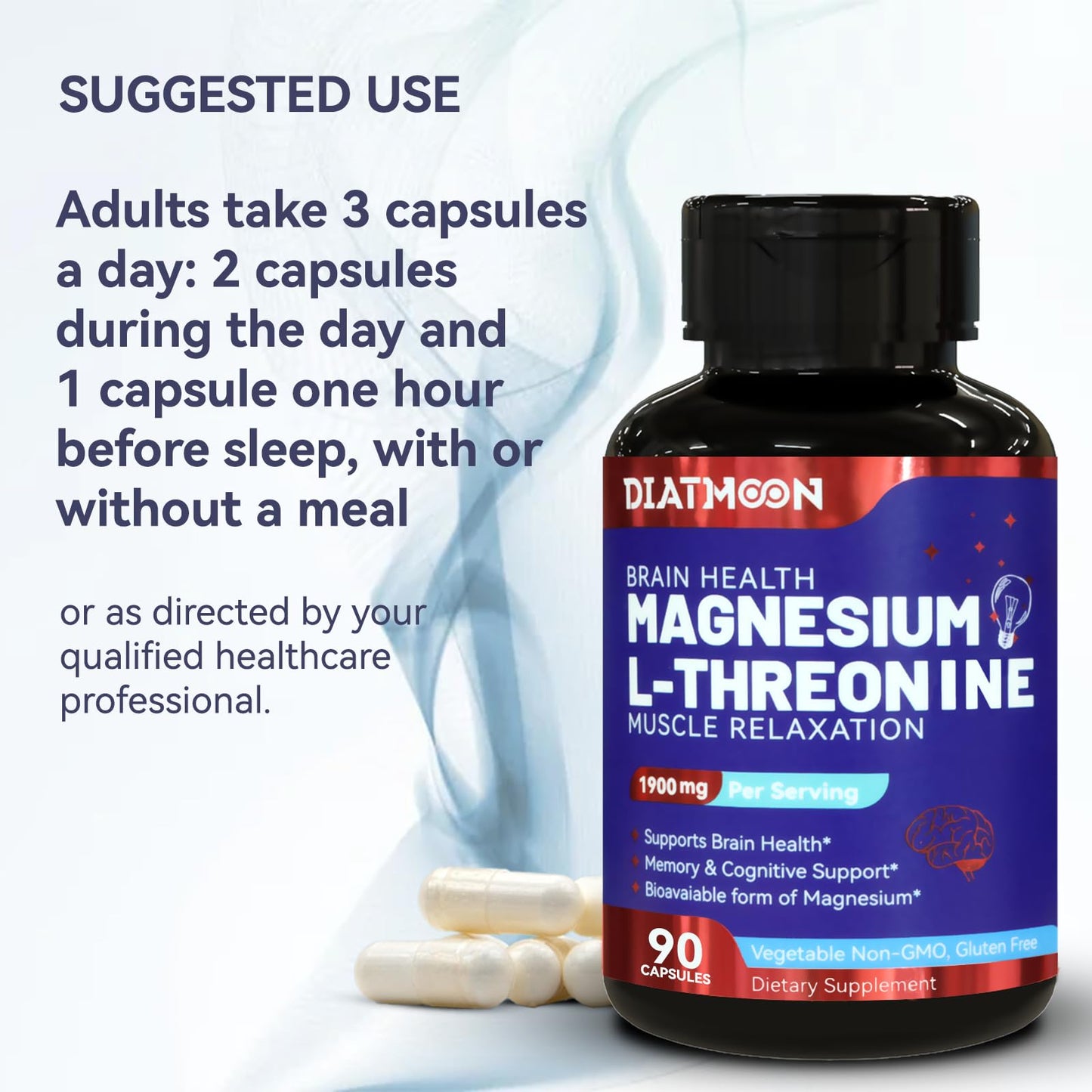 Magnesium L-Threonine, High Absorption Magnesium Supplement,1900mg Magnesium Threonine, Gluten Free, Non-GMO,180 Vegan Capsules